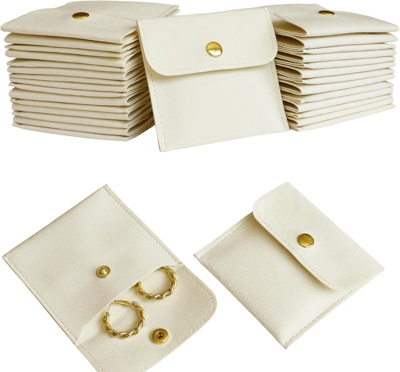 Handmade 40pcs Beige Microfiber Jewelry Pouch Button Bag 8 x 8cm, Jewelry Packaging Bag Luxury Small Favor Bags Jewelry Gift Bags for Earrings Necklaces Bracelet Ring - Image 1